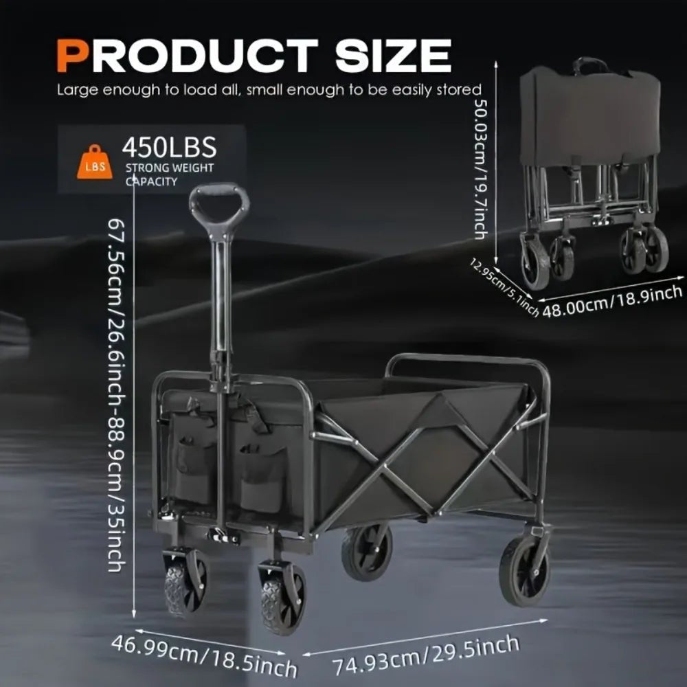 Capacity Heavy-Duty All-Terrain Folding Cart - Stainless Steel Frame and Foldable Multi-Purpose Wagon for Camping, -